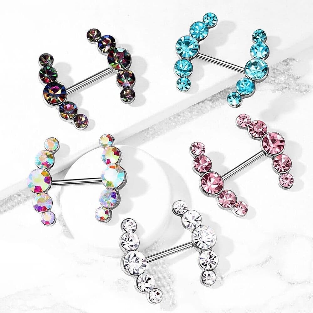 Gem Nipple Shield Bar 14G 5/8” Body Vibe 316L Steel Piercing Jewelry Single Bar