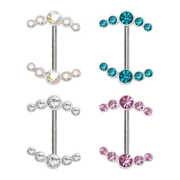 Gem Nipple Shield Bar 14G 5/8” Body Vibe 316L Steel Piercing Jewelry Single Bar - Thumbnail 9