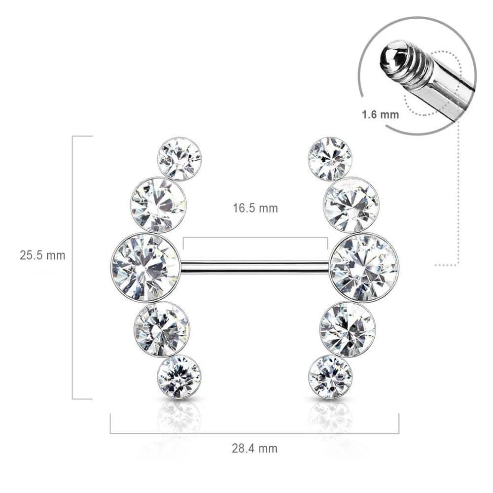 Gem Nipple Shield Bar 14G 5/8” Body Vibe 316L Steel Piercing Jewelry Single Bar - Thumbnail 3