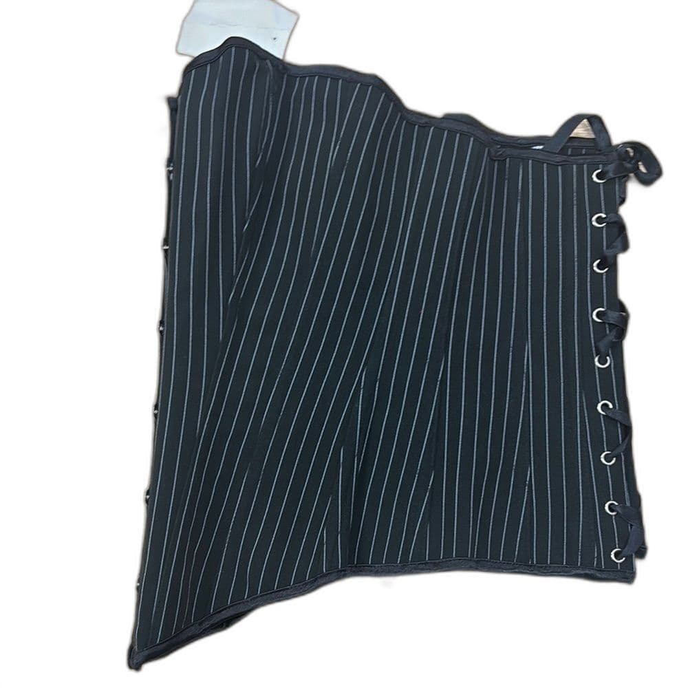 NWT Black Pinstripe Boned Corset Top Bustier Lace-Up Back Size: Medium - Thumbnail 3