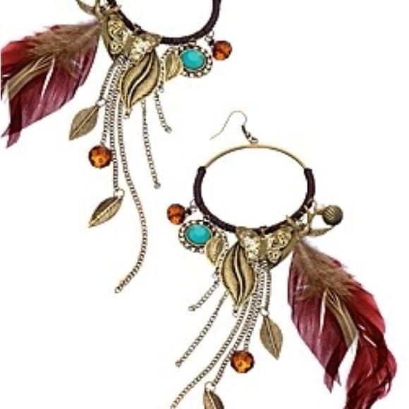 Bohemian Feather Earrings with Turquoise Accents - Thumbnail 4