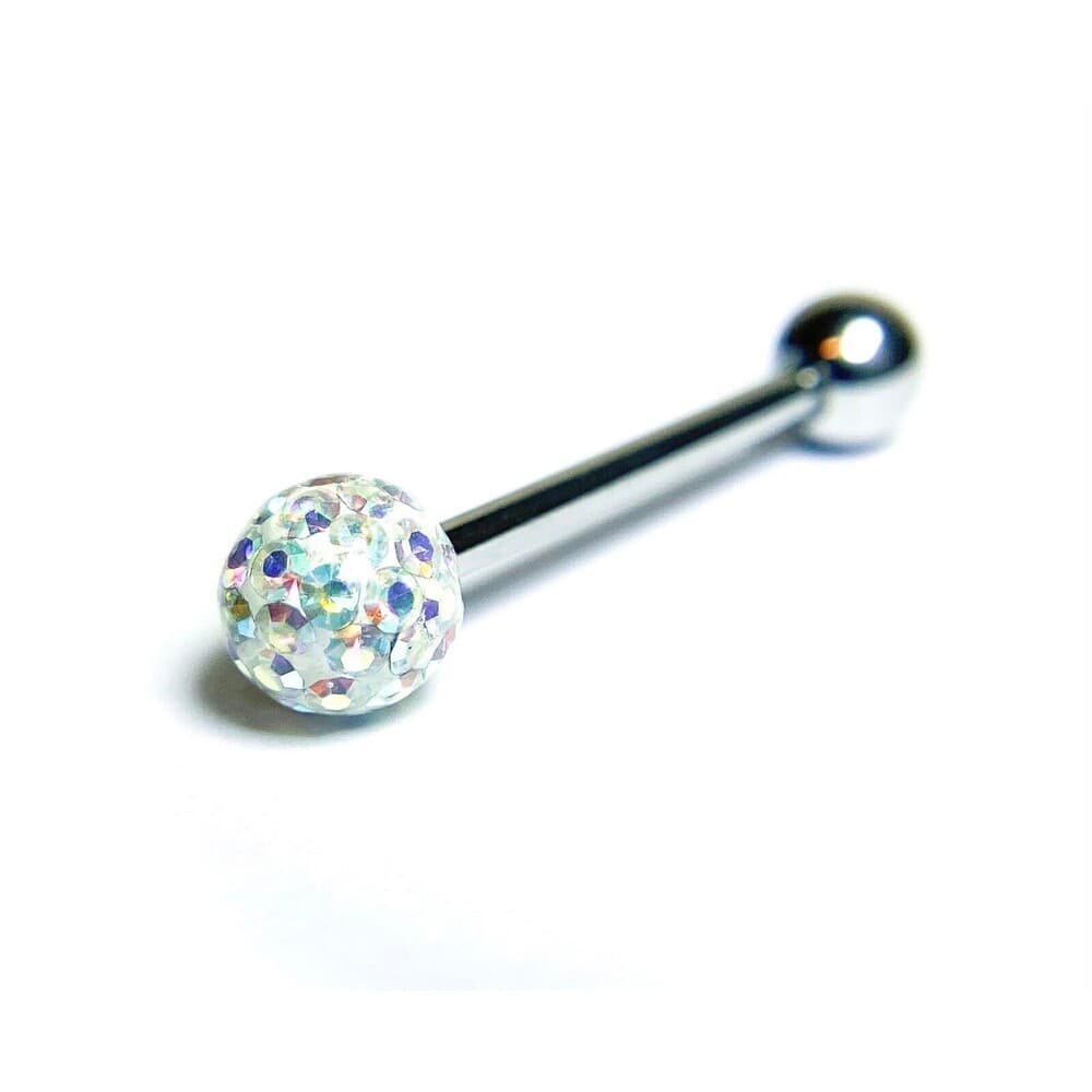 Multi Crystal Ferido Ball Tongue Ring 14G 5/8” 316L Steel 6mm - Aurora Borealis