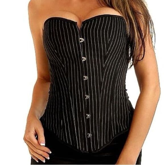 NWT Black Pinstripe Boned Corset Top Bustier Lace-Up Back Size: Medium - Thumbnail 8