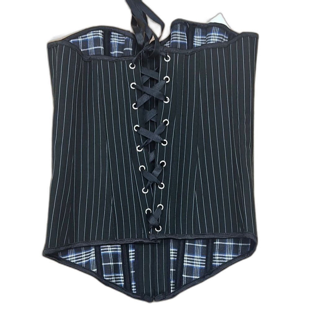 NWT Black Pinstripe Boned Corset Top Bustier Lace-Up Back Size: Medium - Thumbnail 2