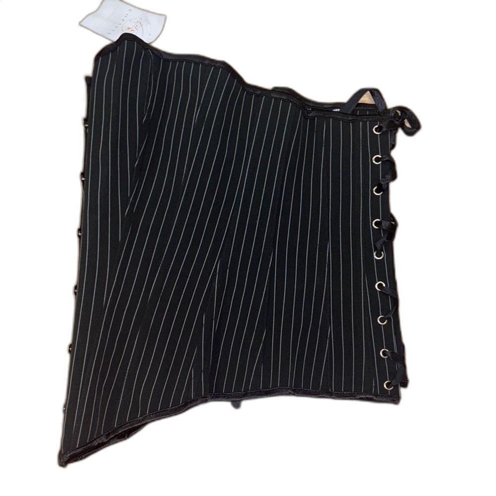 NWT Black Pinstripe Boned Corset Top Bustier Lace-Up Back Size: Medium - Thumbnail 4