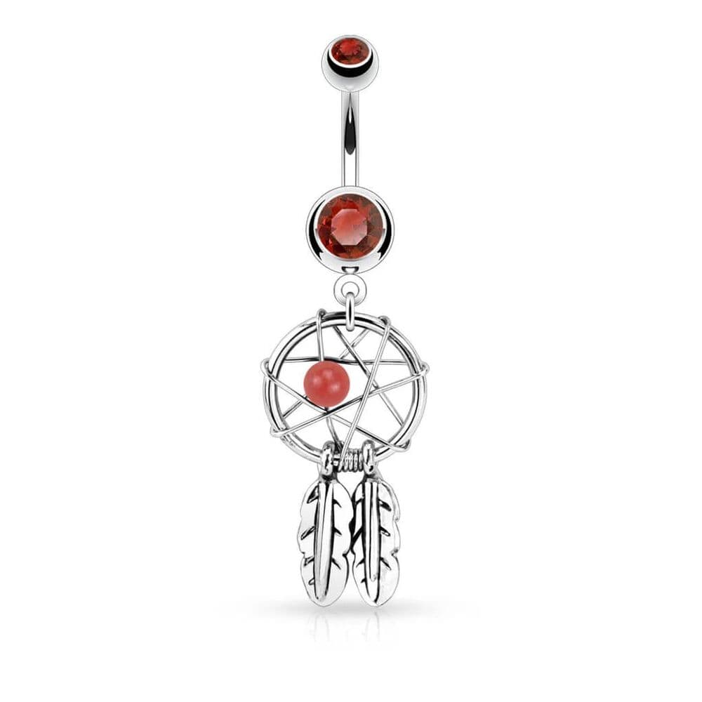 Dream Catcher Silver Belly Button Ring - Thumbnail 3
