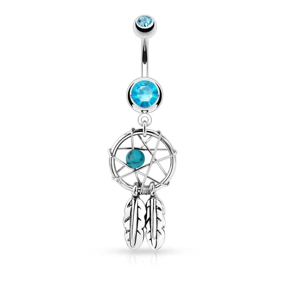 Dream Catcher Silver Belly Button Ring - Thumbnail 4