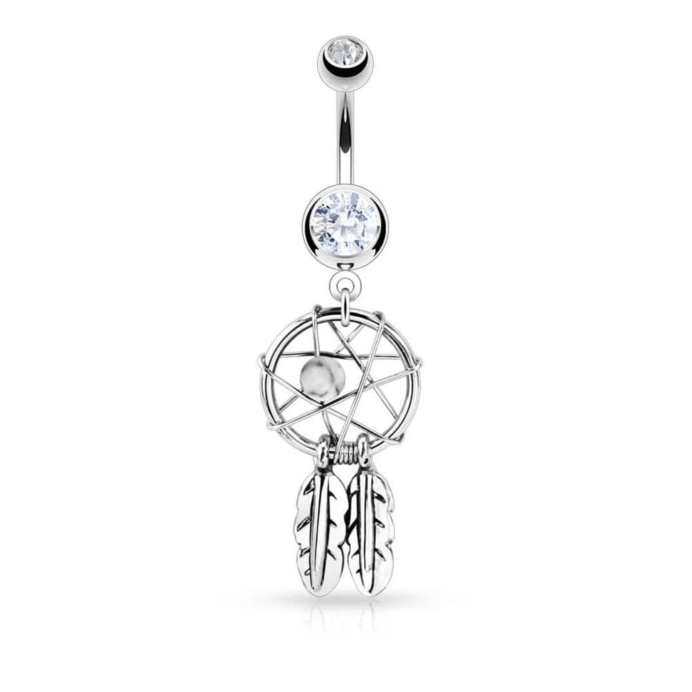 Dream Catcher Silver Belly Button Ring - Thumbnail 2