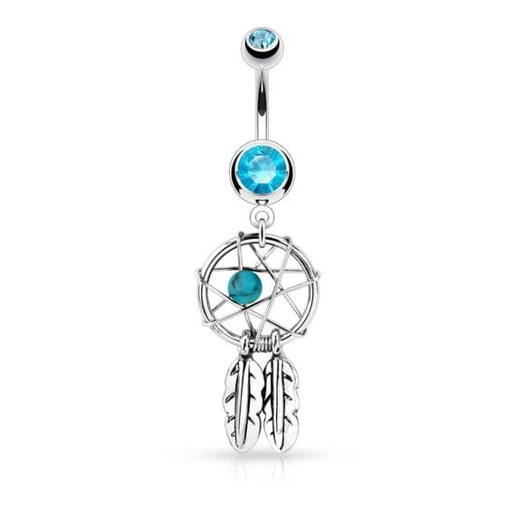 Dream Catcher Silver Belly Button Ring - Thumbnail 5