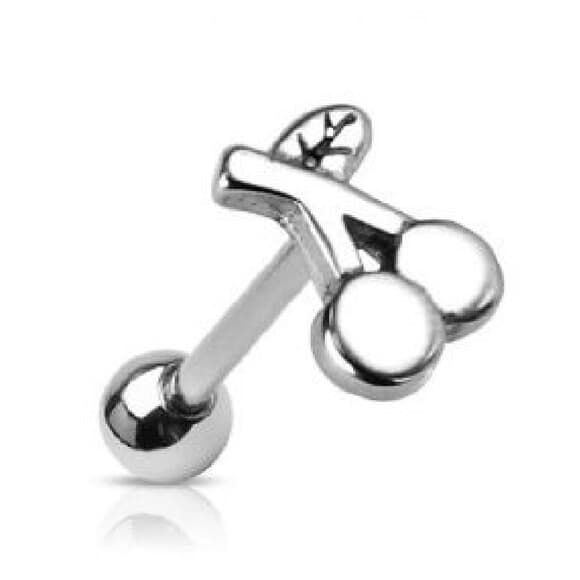 Casted Cherry Tongue Ring | 14G 5/8” Bar | Stainless Steel - Thumbnail 2