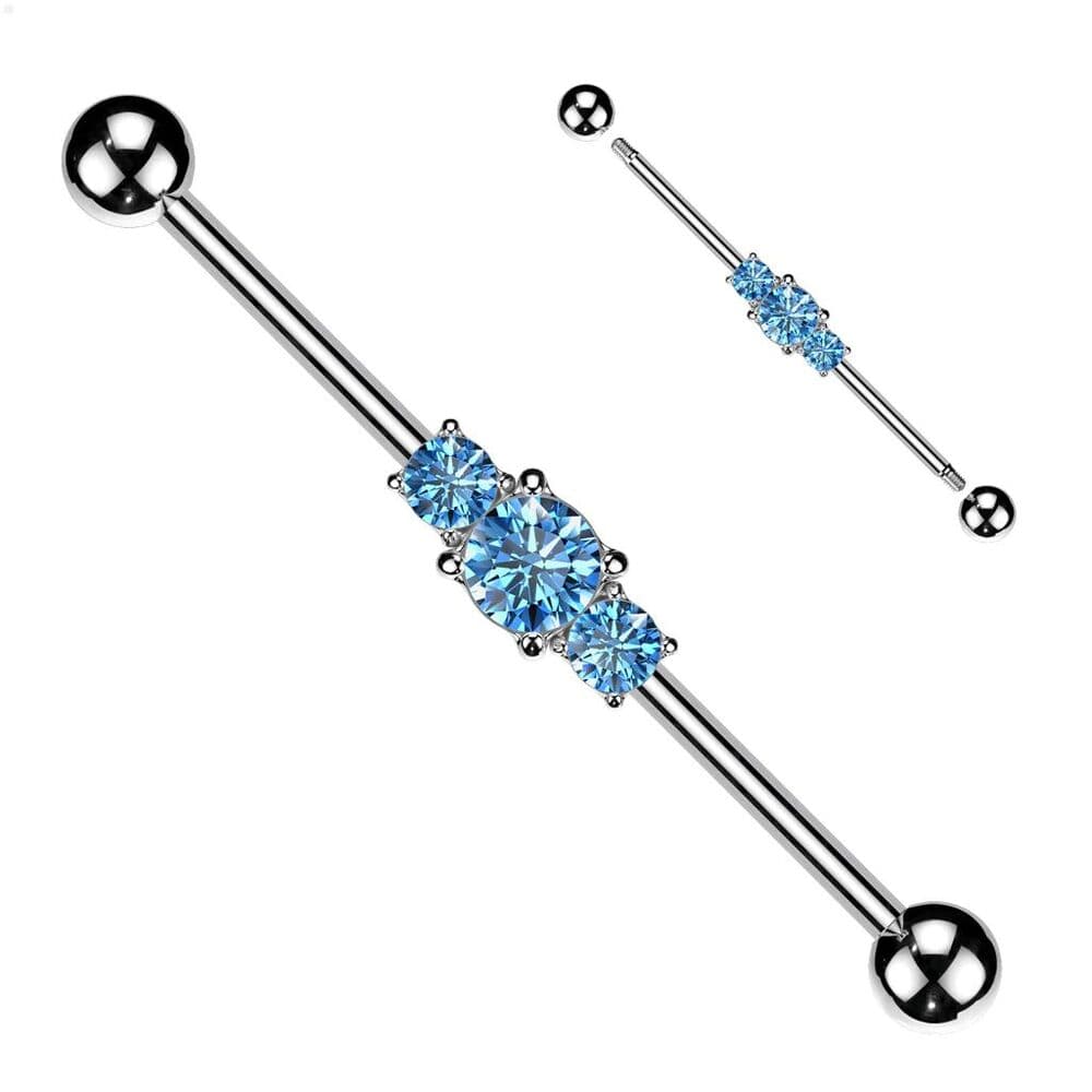 Industrial Barbell with Blue Multi CZ Rhombus – 14g, 1 1/2” - Thumbnail 2