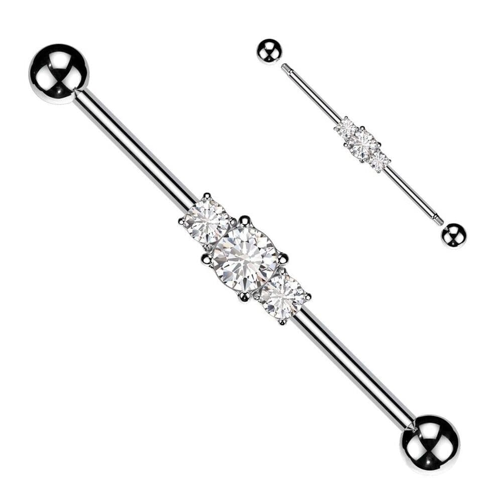 Industrial Barbell with Clear Multi CZ Rhombus – 14g, 1 1/2” - Thumbnail 3