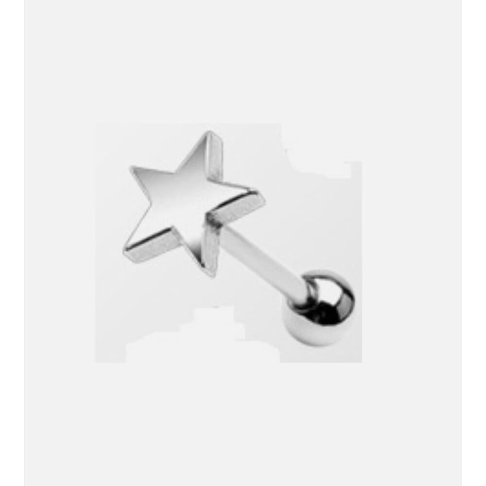 Star Cut-Out Tongue Ring Stainless Steel 14G 5/8” Piercing Barbell - Thumbnail 2