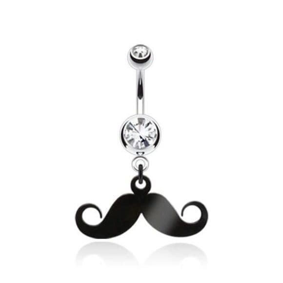 Mustache Dangle with Clear Double Cubic Zirconia Navel Ring - Thumbnail 2