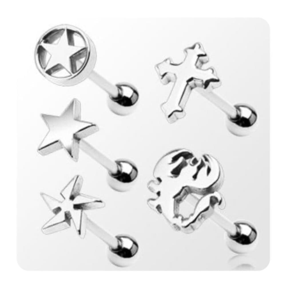 Star Cut-Out Tongue Ring Stainless Steel 14G 5/8” Piercing Barbell