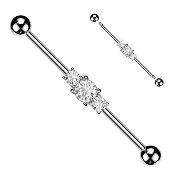 Industrial Barbell with Clear Multi CZ Rhombus – 14g, 1 1/2” - Thumbnail 4