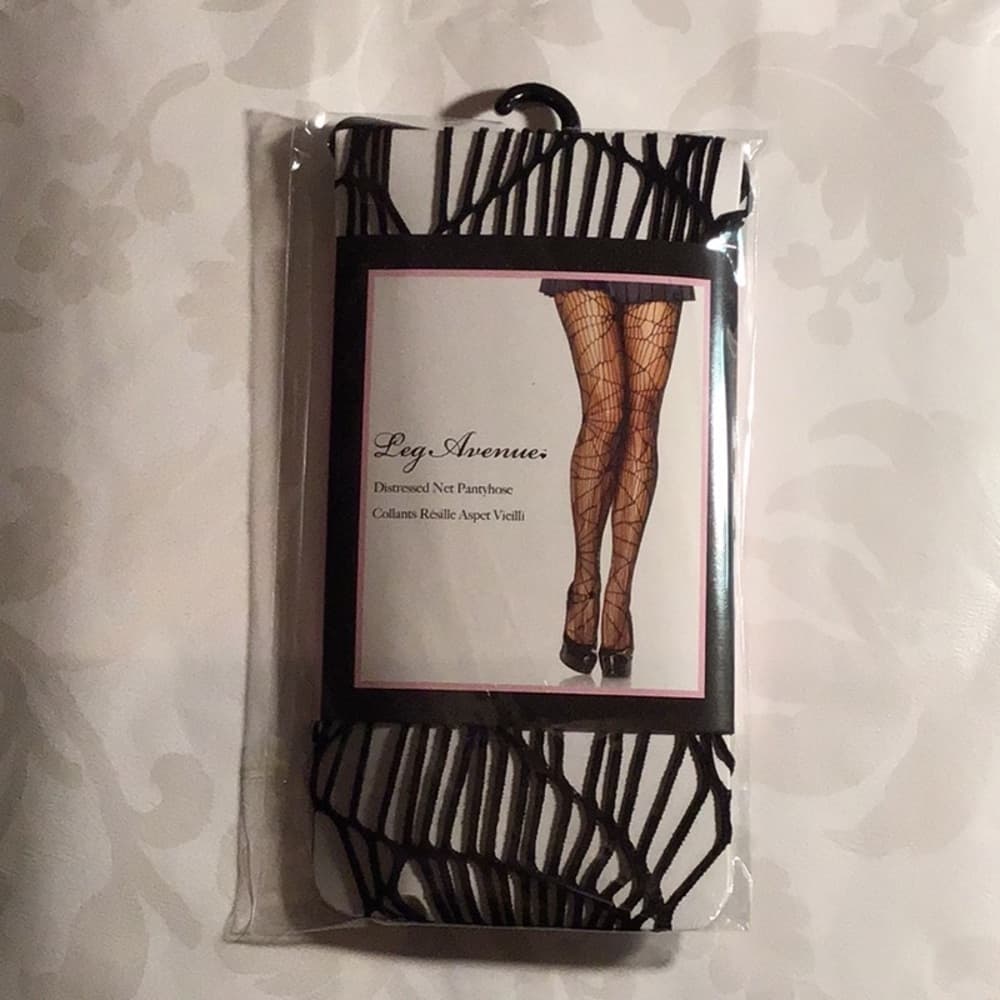 Leg Avenue Black Distressed Net Pantyhose – One Size