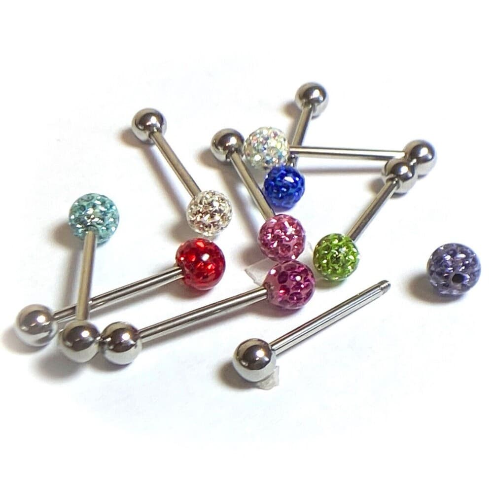 Multi Crystal Ferido Ball Tongue Ring 14G 5/8” 316L Steel 6mm - Light Purple - Thumbnail 3