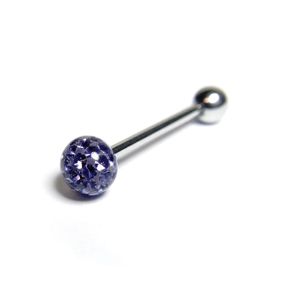 Multi Crystal Ferido Ball Tongue Ring 14G 5/8” 316L Steel 6mm - Light Purple - Thumbnail 6