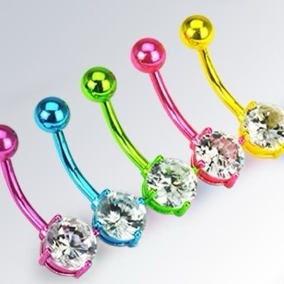 Set of 5 Neon Belly Rings – 14G Surgical Steel, Prong Set Navel Jewelry - Thumbnail 2