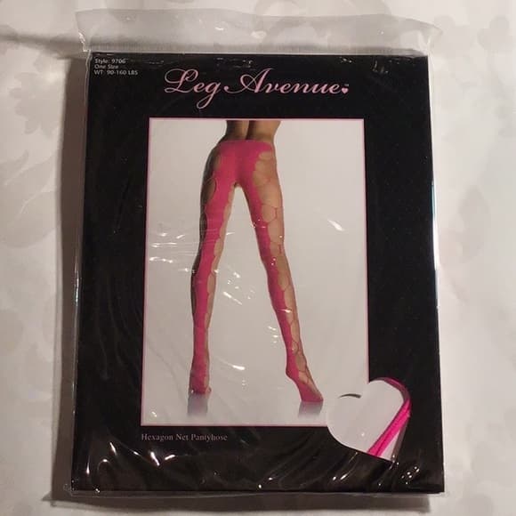 Leg Avenue: Neon Pink Hexagon Net Pantyhose​ - Thumbnail 2