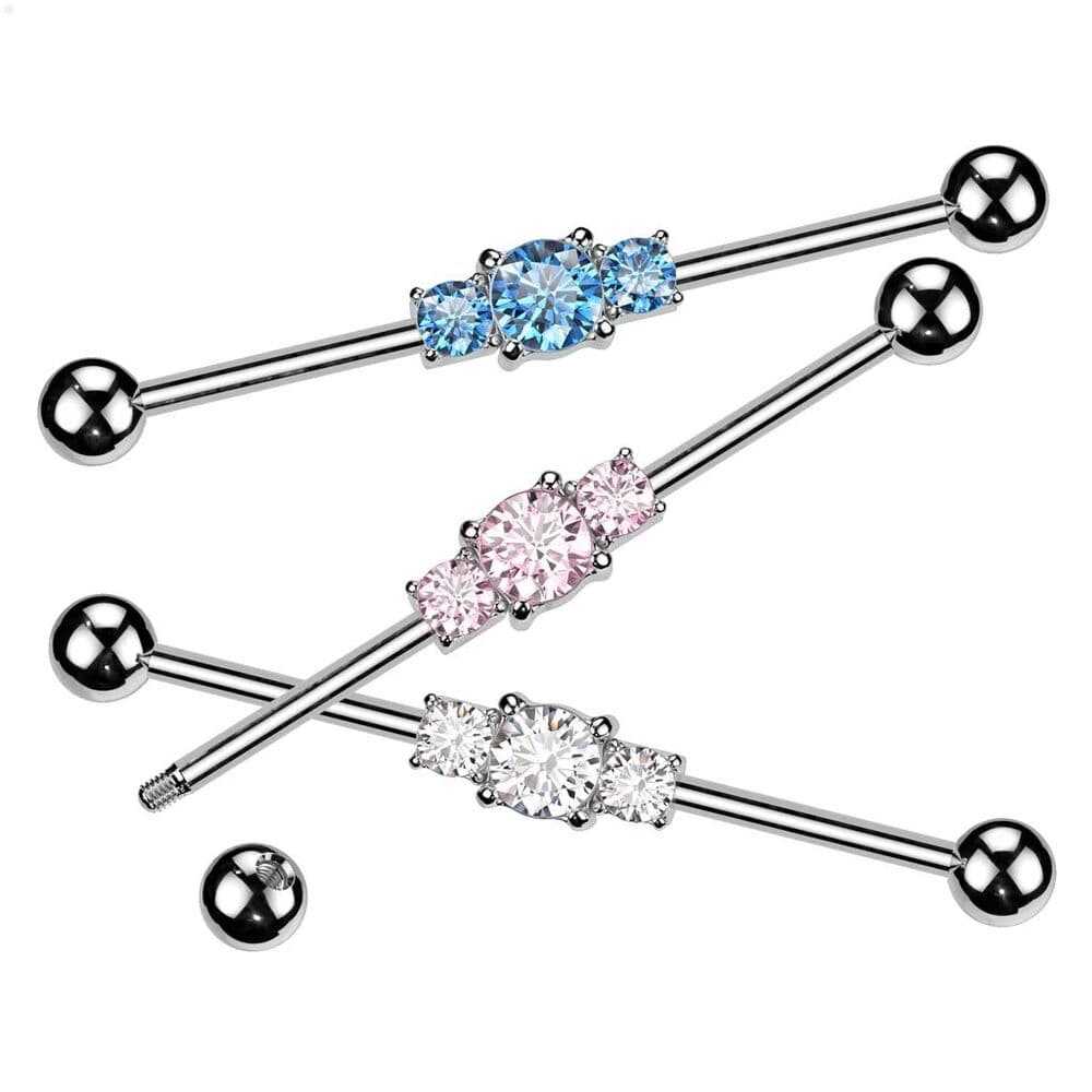 Industrial Barbell with Clear Multi CZ Rhombus – 14g, 1 1/2”