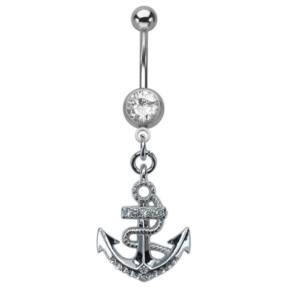 Sailor Anchor Navel Ring – Nautical Charm – 14G 316L Stainless Steel