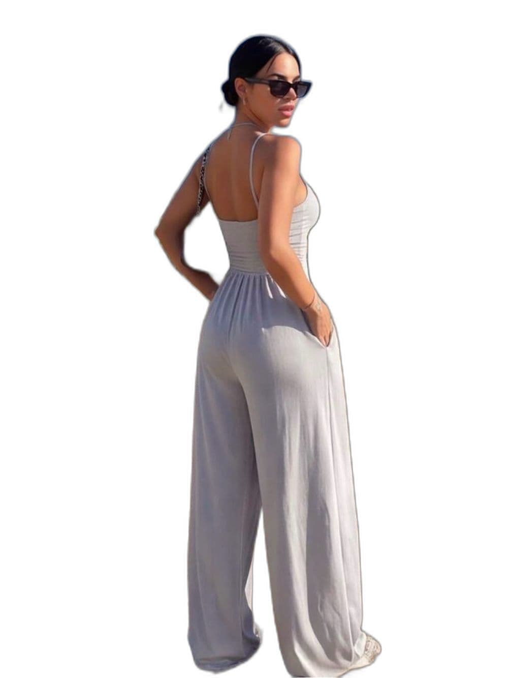 Women's Light Gray Sleeveless Jumpsuit Size X-Large
