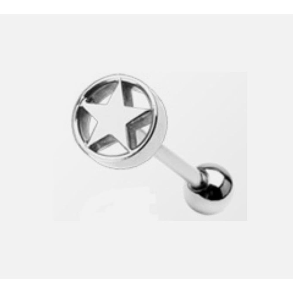 Circular Star Cut-Out Tongue Ring Stainless Steel 14G 5/8” Piercing Barbell - Thumbnail 2