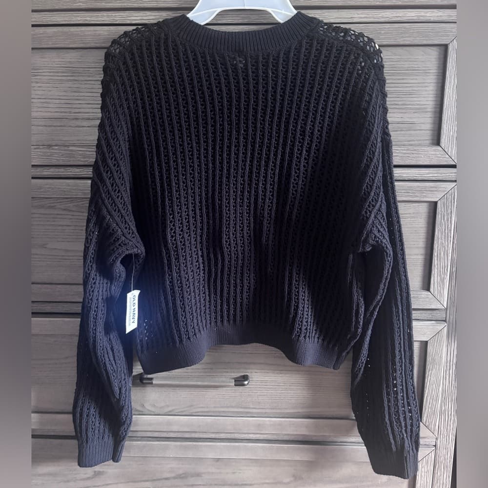 Old Navy Black Crew Neck Sweater Chunky Knit - Thumbnail 2