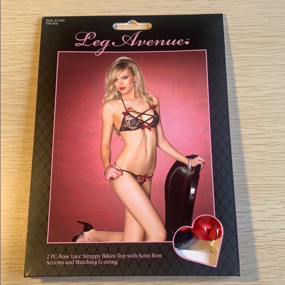 NWT - Leg Avenue: Rose Lace Strappy Lingerie Set - Thumbnail 2