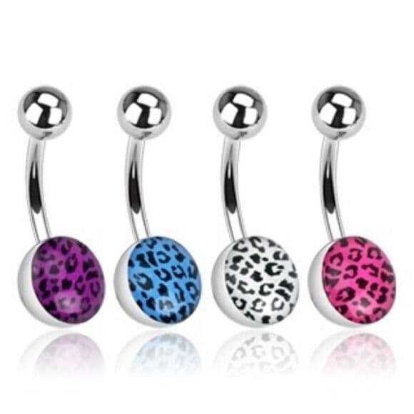 4-Pack Leopard Print Belly Rings – 14G Surgical Steel Navel Jewelry - Thumbnail 2