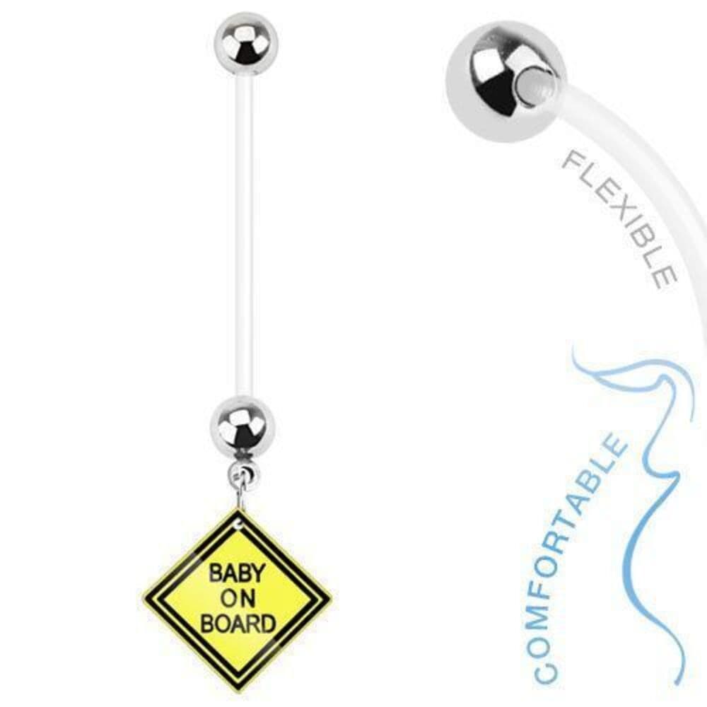 Pregnancy Navel Ring – Baby on Board Dangle – 14G BioFlex 1” Bar - Thumbnail 3