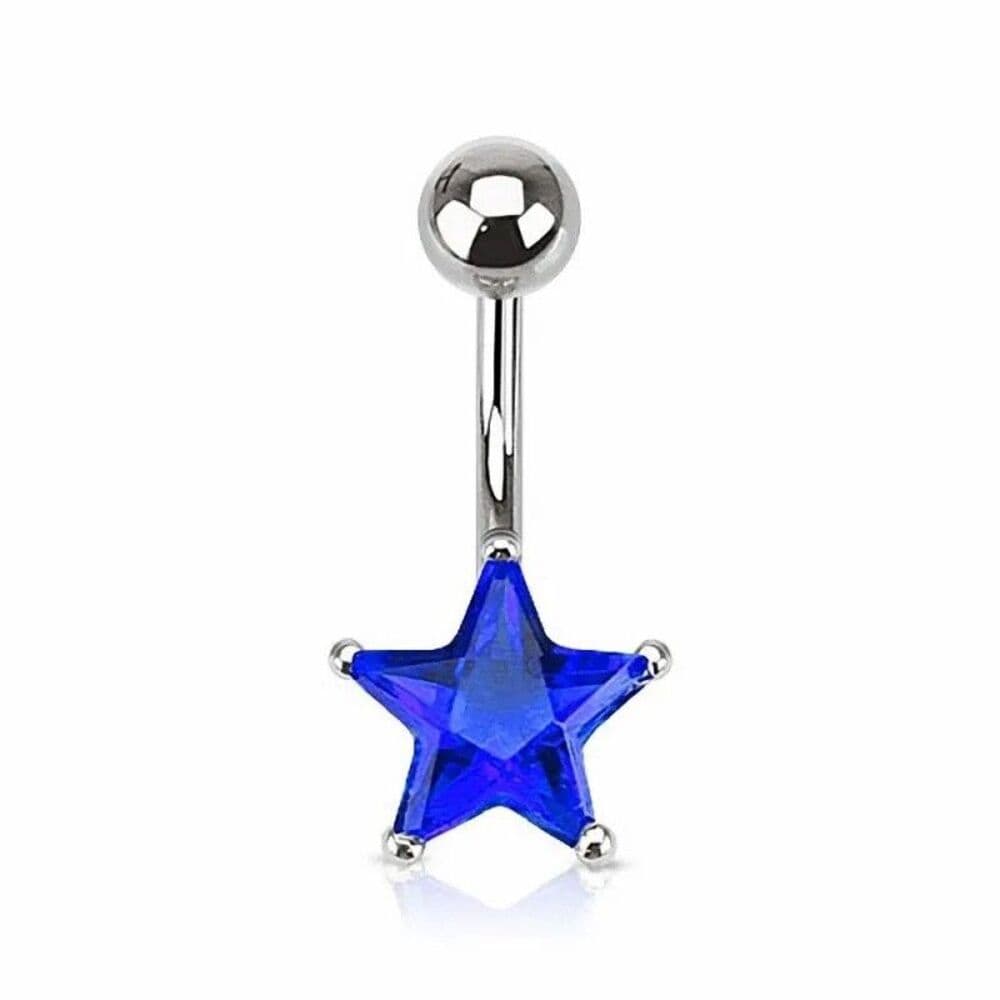 Star Navel Ring 14G 3/8” (9.5mm) CZ Prong Set 316L Surgical Steel (Set of 7)