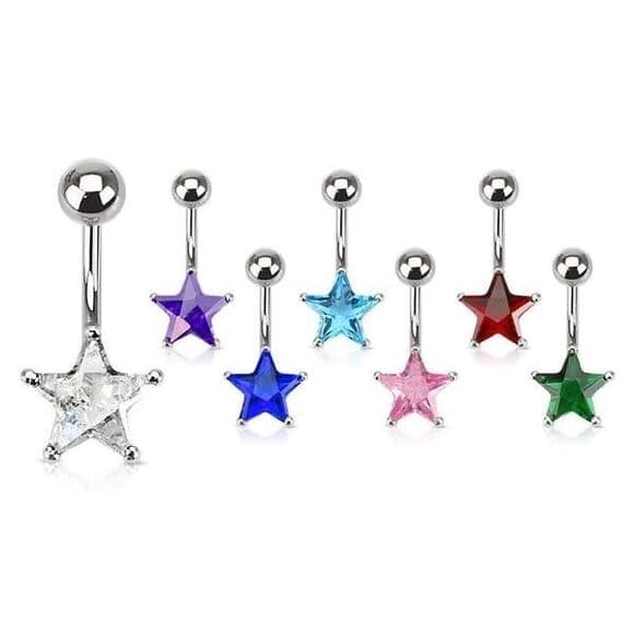 Star Navel Ring 14G 3/8” (9.5mm) CZ Prong Set 316L Surgical Steel (Set of 7) - Thumbnail 8