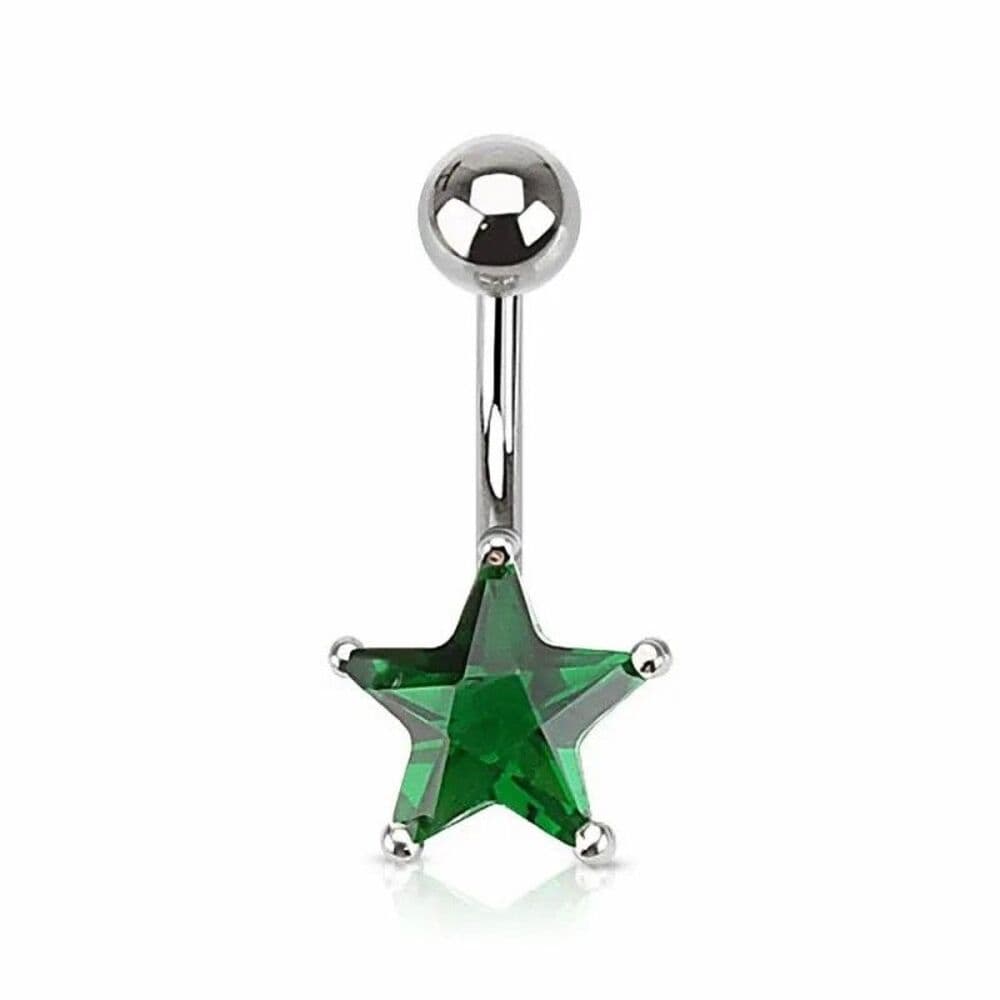 Star Navel Ring 14G 3/8” (9.5mm) CZ Prong Set 316L Surgical Steel (Set of 7) - Thumbnail 2