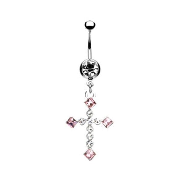 Hollywood Body Jewelry Multi Gem Cross Dangle Navel Ring - Thumbnail 2