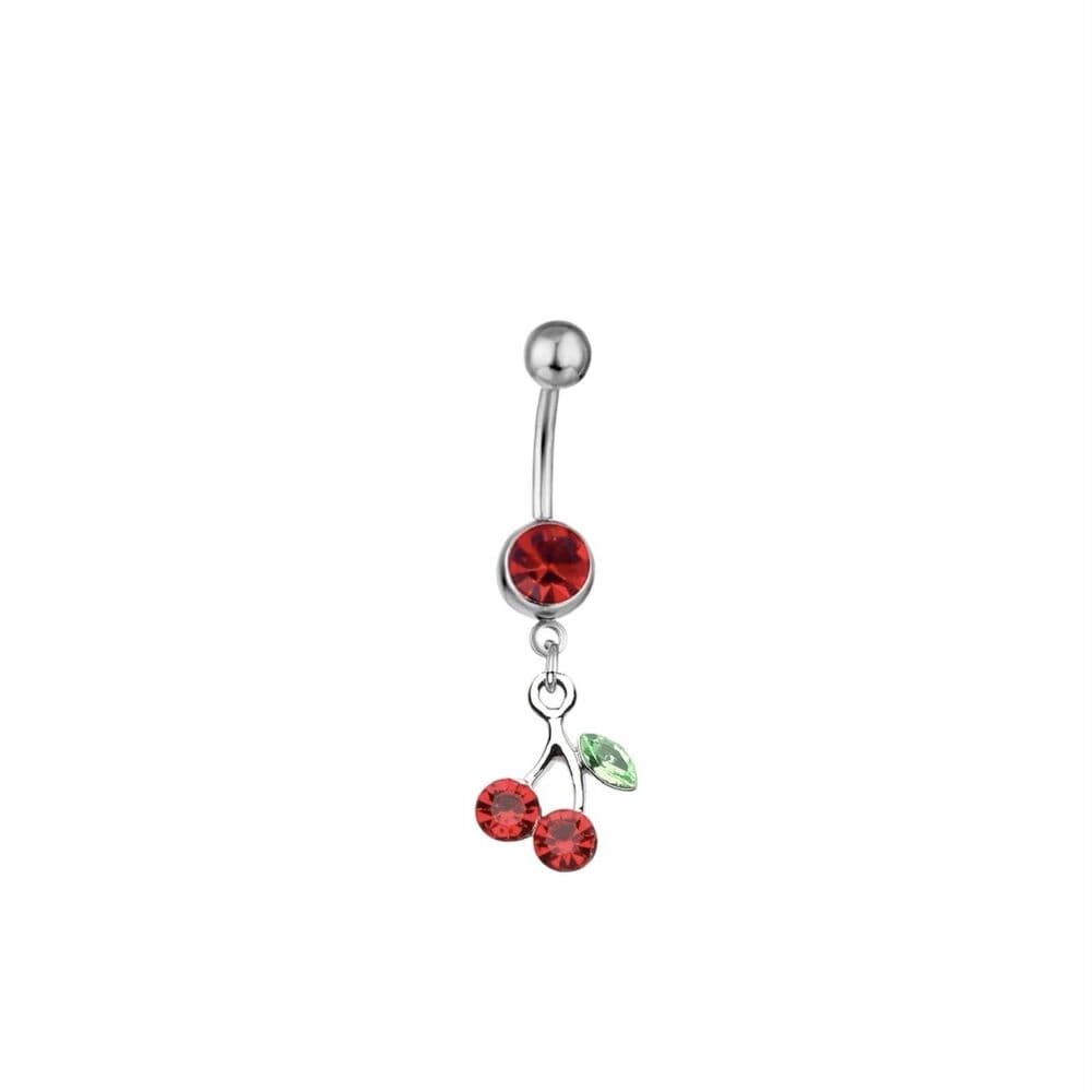 Cherry Dangle Belly Ring 14g 3/8” Red Swarovski Crystals - Thumbnail 6