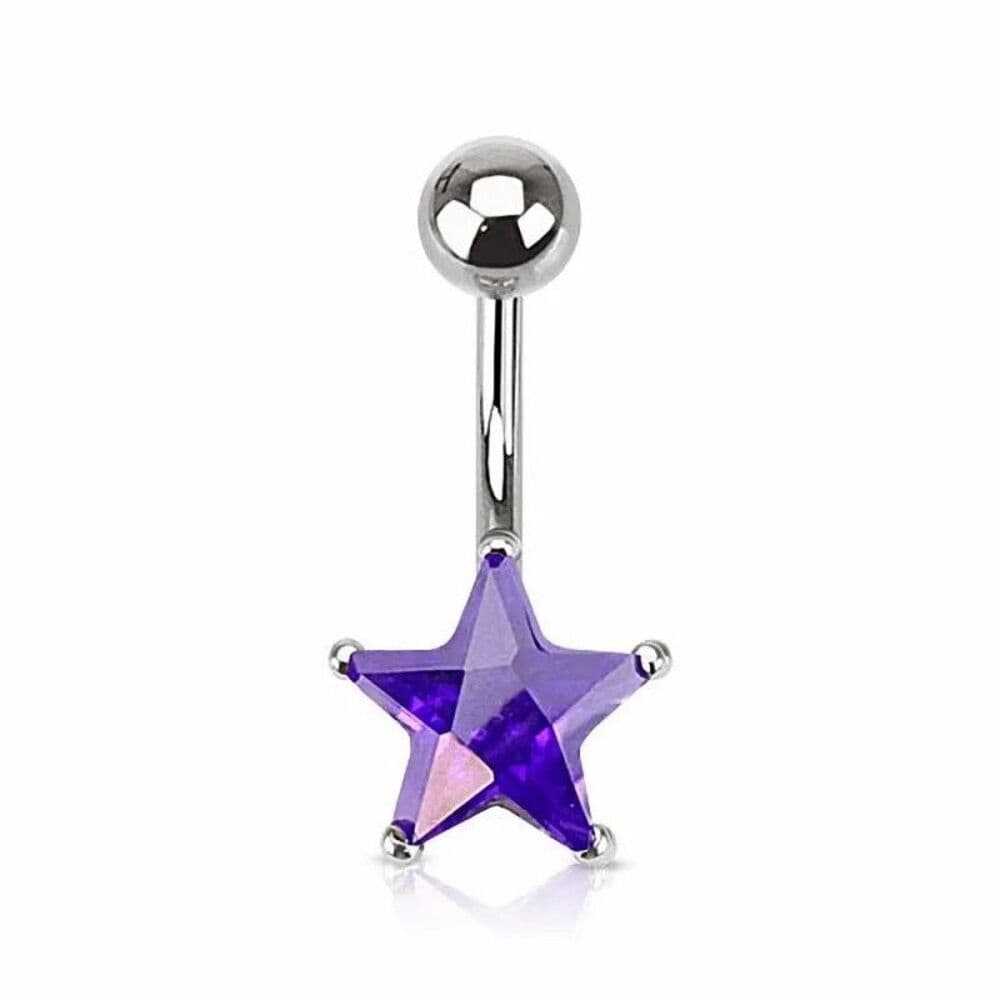 Star Navel Ring 14G 3/8” (9.5mm) CZ Prong Set 316L Surgical Steel (Set of 7) - Thumbnail 4