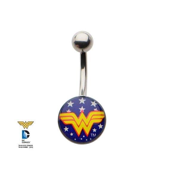 Wonder Woman Belly Ring 14G 1/2” CZ Dangle |Gold Plated Navel Jewelry| DC Comics - Thumbnail 5
