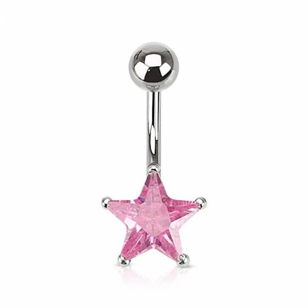 Star Navel Ring 14G 3/8” (9.5mm) CZ Prong Set 316L Surgical Steel (Set of 7) - Thumbnail 6
