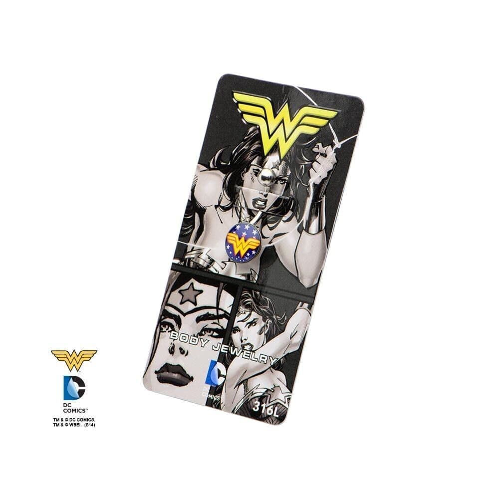 Wonder Woman Belly Ring 14G 1/2” CZ Dangle |Gold Plated Navel Jewelry| DC Comics - Thumbnail 3