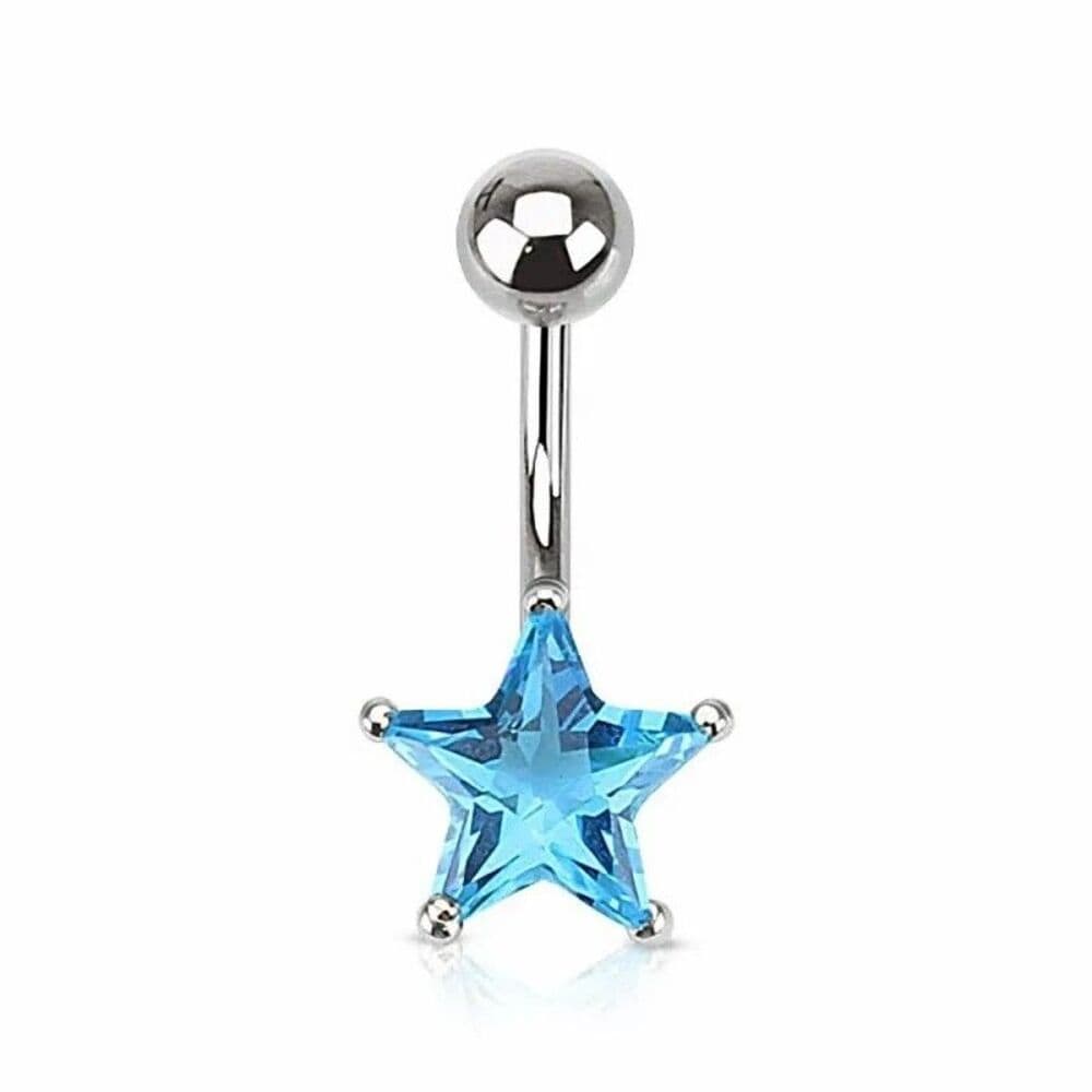 Star Navel Ring 14G 3/8” (9.5mm) CZ Prong Set 316L Surgical Steel (Set of 7) - Thumbnail 3