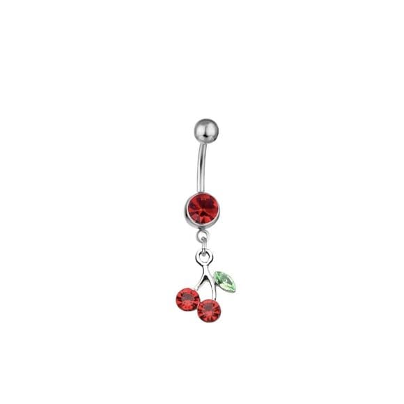 Cherry Dangle Belly Ring 14g 3/8” Red Swarovski Crystals - Thumbnail 7