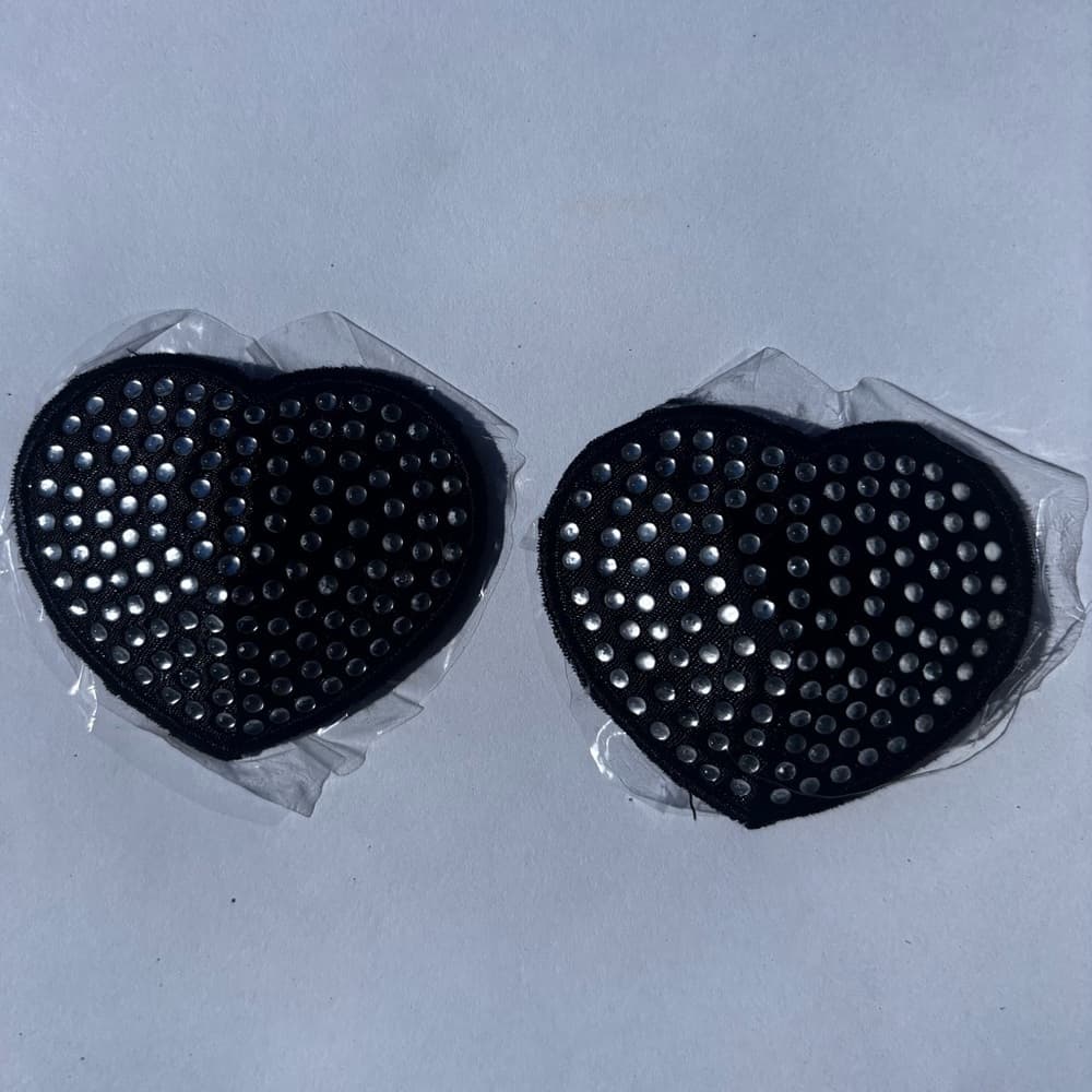 Gem-Covered Black Heart Pasties – Self-Adhesive, Handmade Sparkle Style
