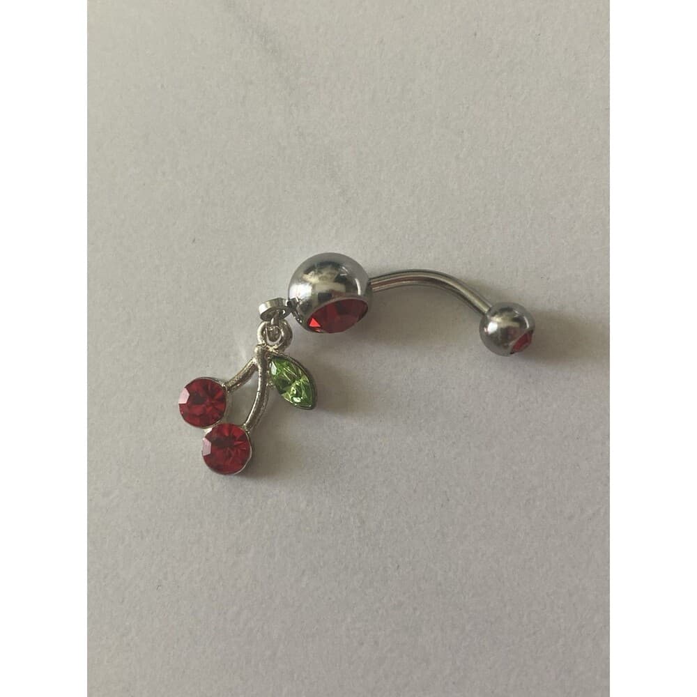 Cherry Dangle Belly Ring 14g 3/8” Red Swarovski Crystals - Thumbnail 4