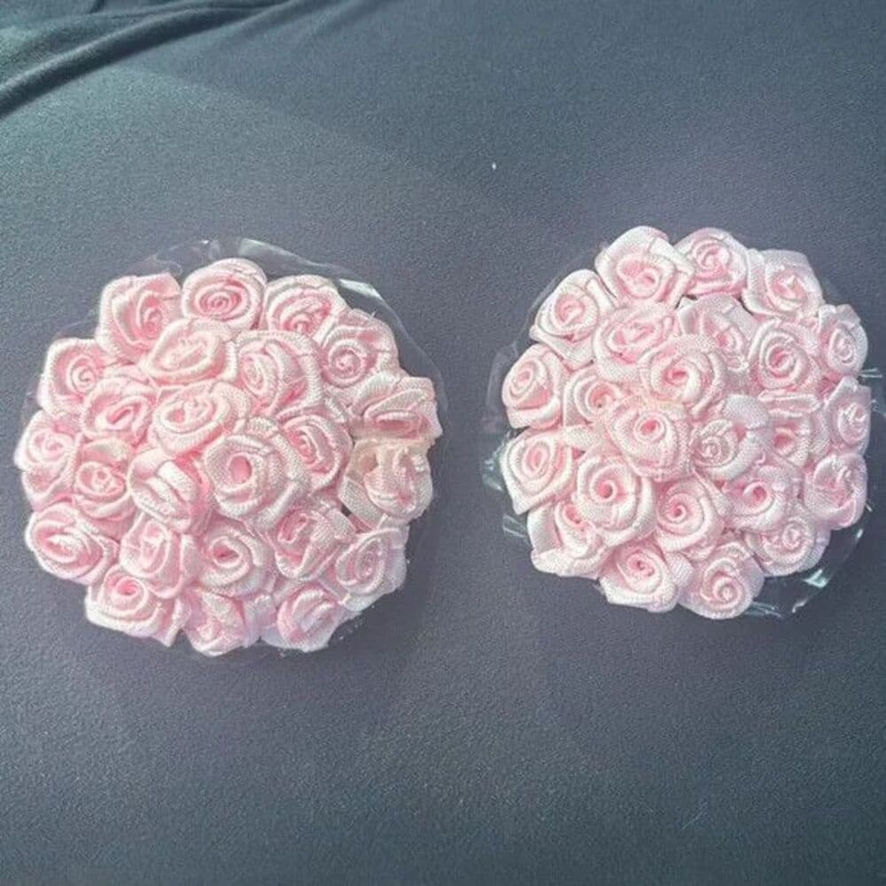 Handmade Baby Pink Rose Pasties – Self-Adhesive Floral Nipple Covers - Thumbnail 3