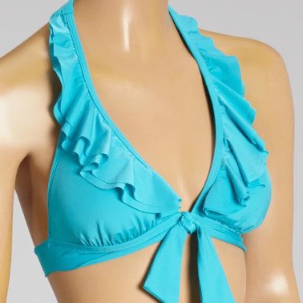 Blue Ruffle-Licious Banded Halter Bikini Top (Size XL) - Thumbnail 2