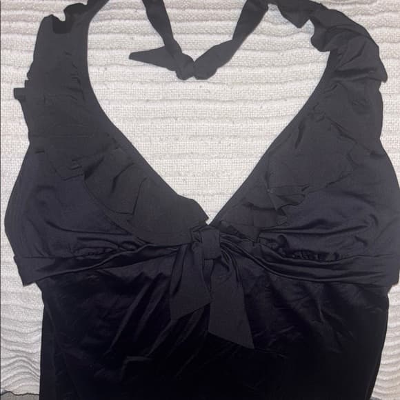 Kenneth Cole Reaction: Black Bikini Tankini Top - Halter Ruffle & Bow Detail - Thumbnail 6