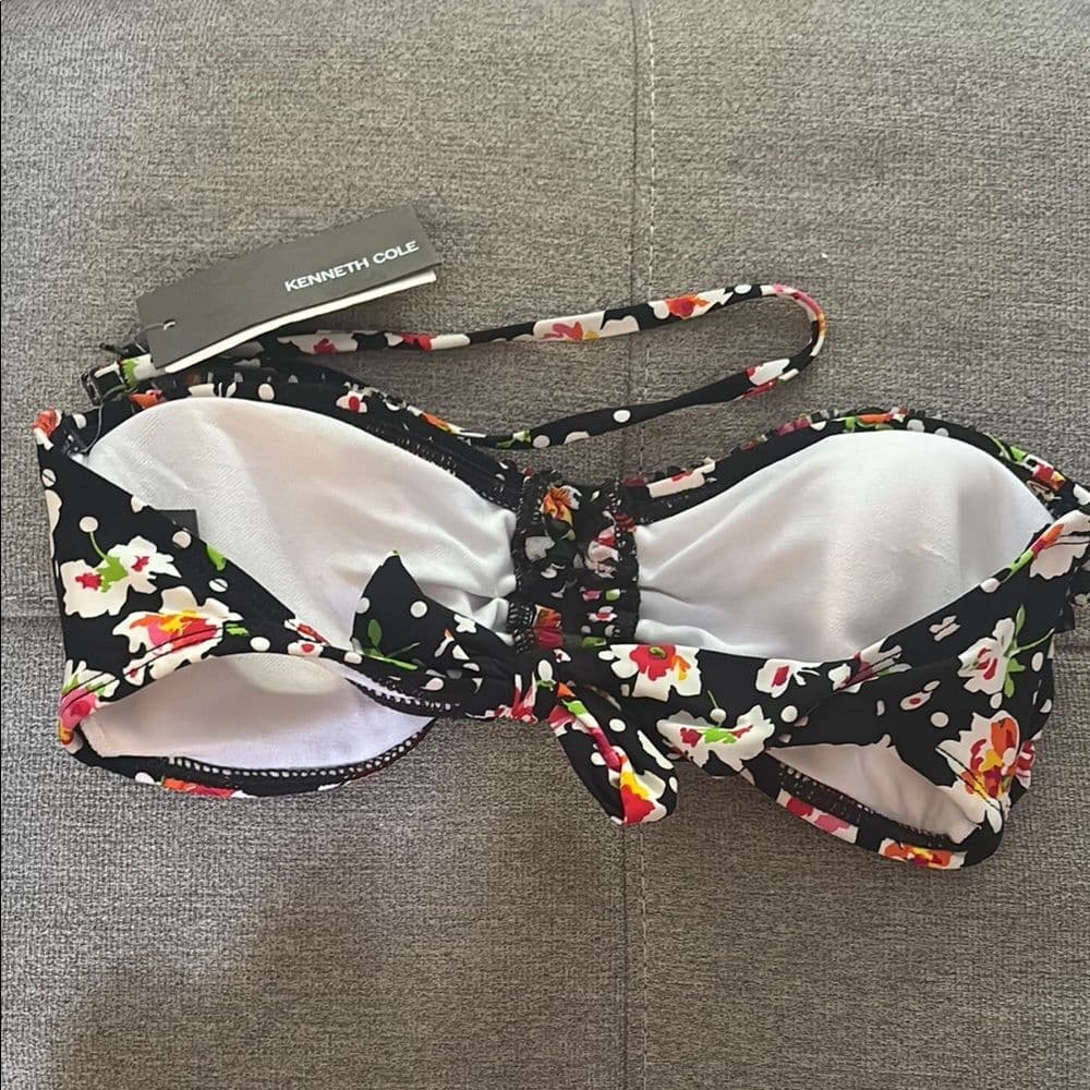Kenneth Cole Floral Bandeau Bikini Top NWT Black Red Vibrant Print Size Small